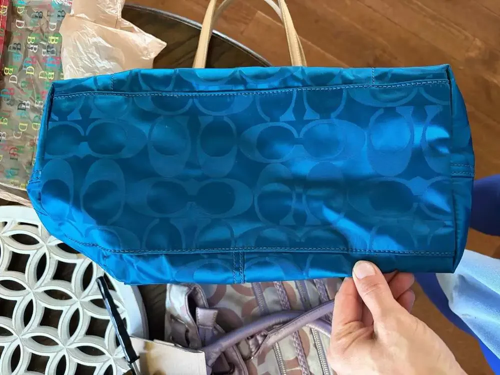 Coach Signature C Nylon East-West Tote Blue Red